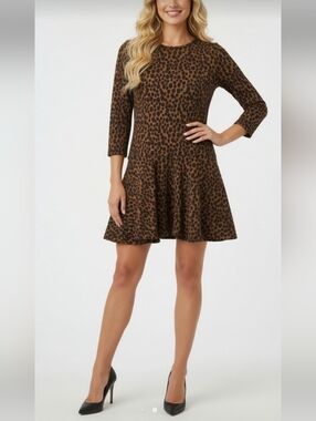 LOFT Women's Dress in Brown and Black Animal Print (Xs)